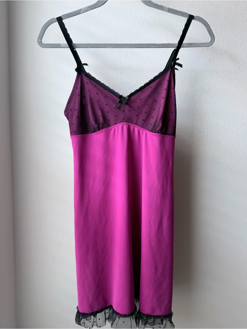 Y2K Fuchsia Chemise with Black Lace Accents